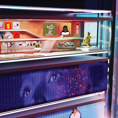 View of A T-Pad V-Pad over looking New York in the Vertikal Metaverse