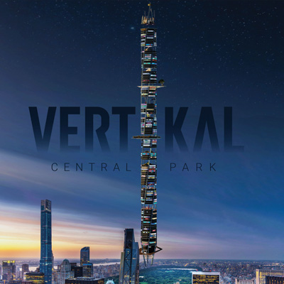 Vertikal Metaverse floating over Central Park in New York at night
